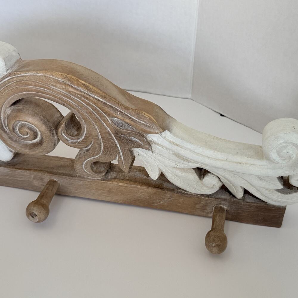 Vintage Style Carved Distressed Wood Wall Mounted Rack Rustic Country Farmhouse - Picture 6 of 10